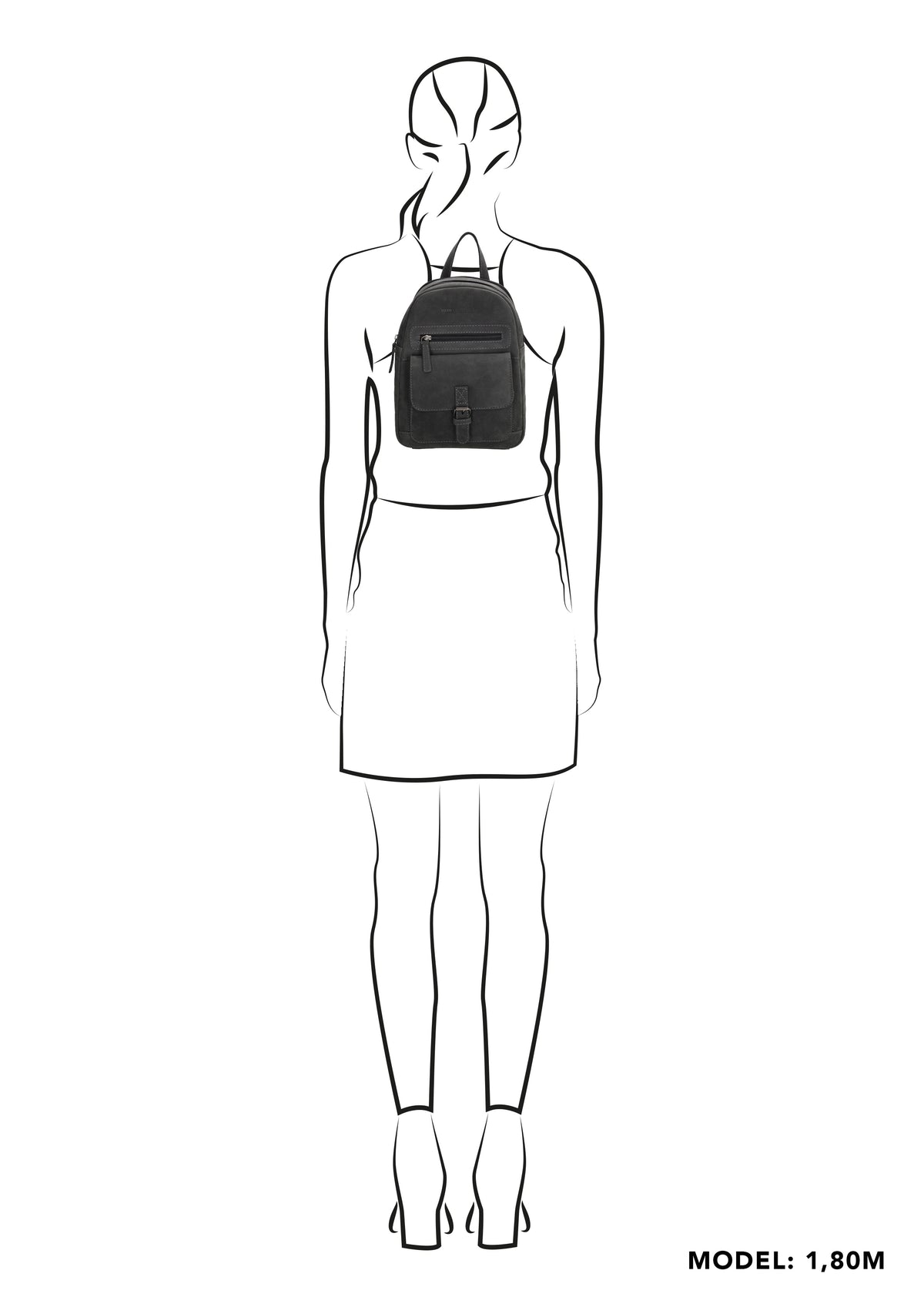 Lederrucksack 20,5 x 28,5cm in Schwarz mit Reißverschluss und Vortasche - leder-accessoires.com
