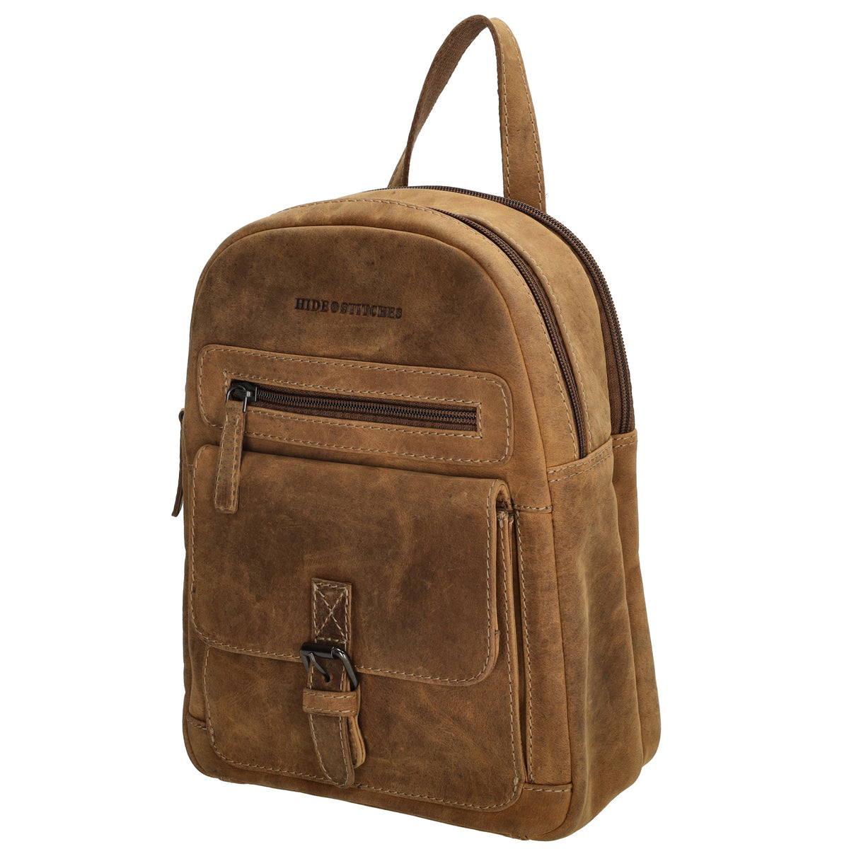 Lederrucksack 20,5 x 28,5cm in Braun mit Reißverschluss und Vortasche - leder-accessoires.com