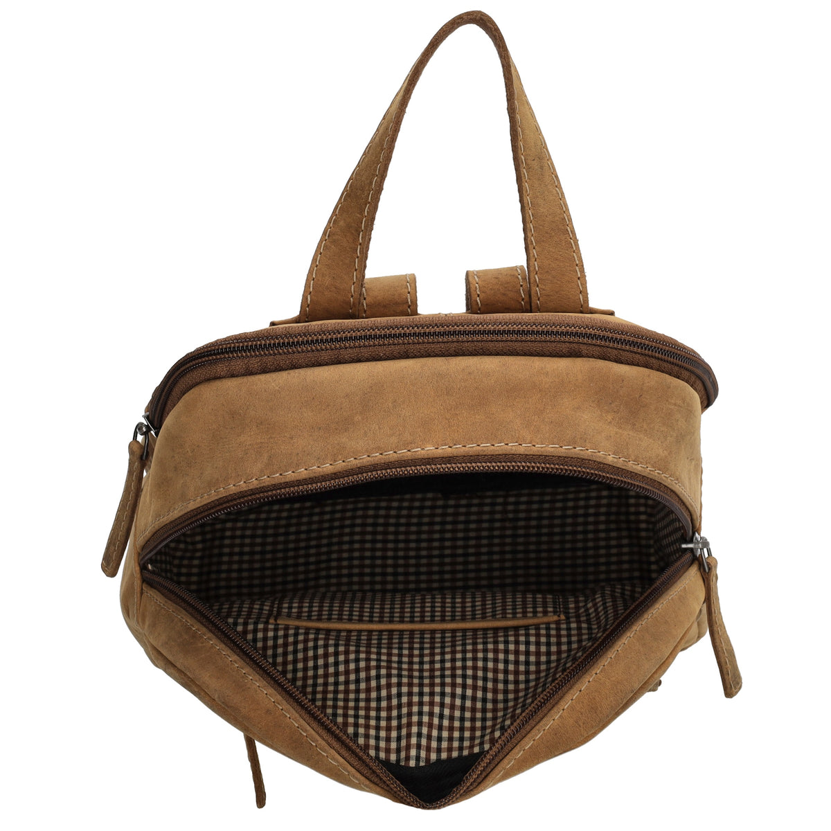 Lederrucksack 20,5 x 28,5cm in Braun mit Reißverschluss und Vortasche - leder-accessoires.com