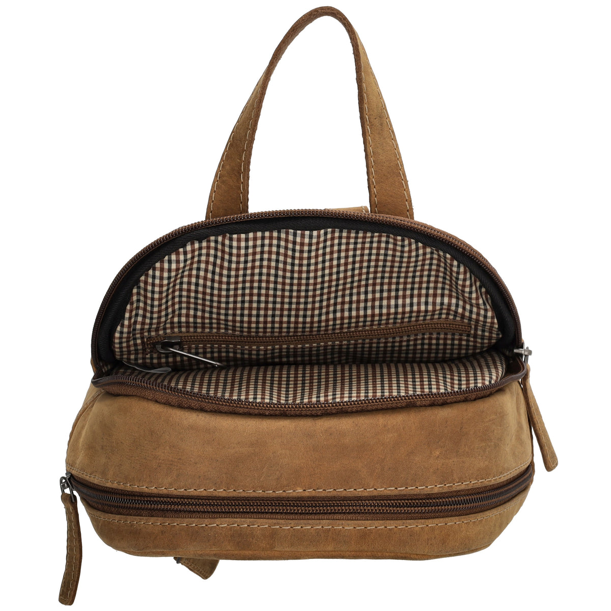 Lederrucksack 20,5 x 28,5cm in Braun mit Reißverschluss und Vortasche - leder-accessoires.com