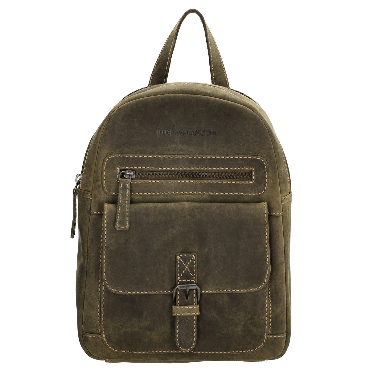 Lederrucksack 20,5 x 28,5cm in Oliv mit Reißverschluss und Vortasche - leder-accessoires.com