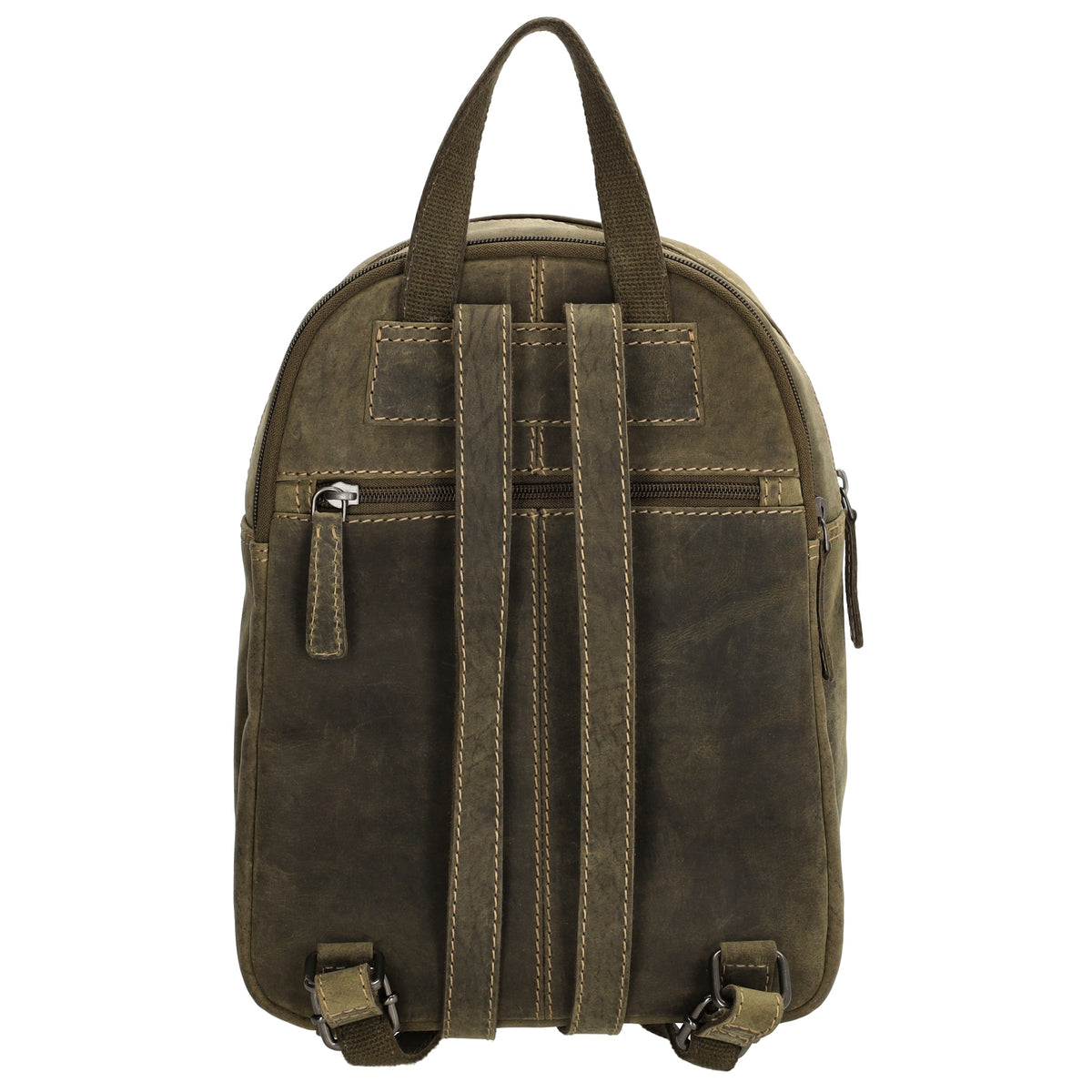 Lederrucksack 20,5 x 28,5cm in Oliv mit Reißverschluss und Vortasche - leder-accessoires.com