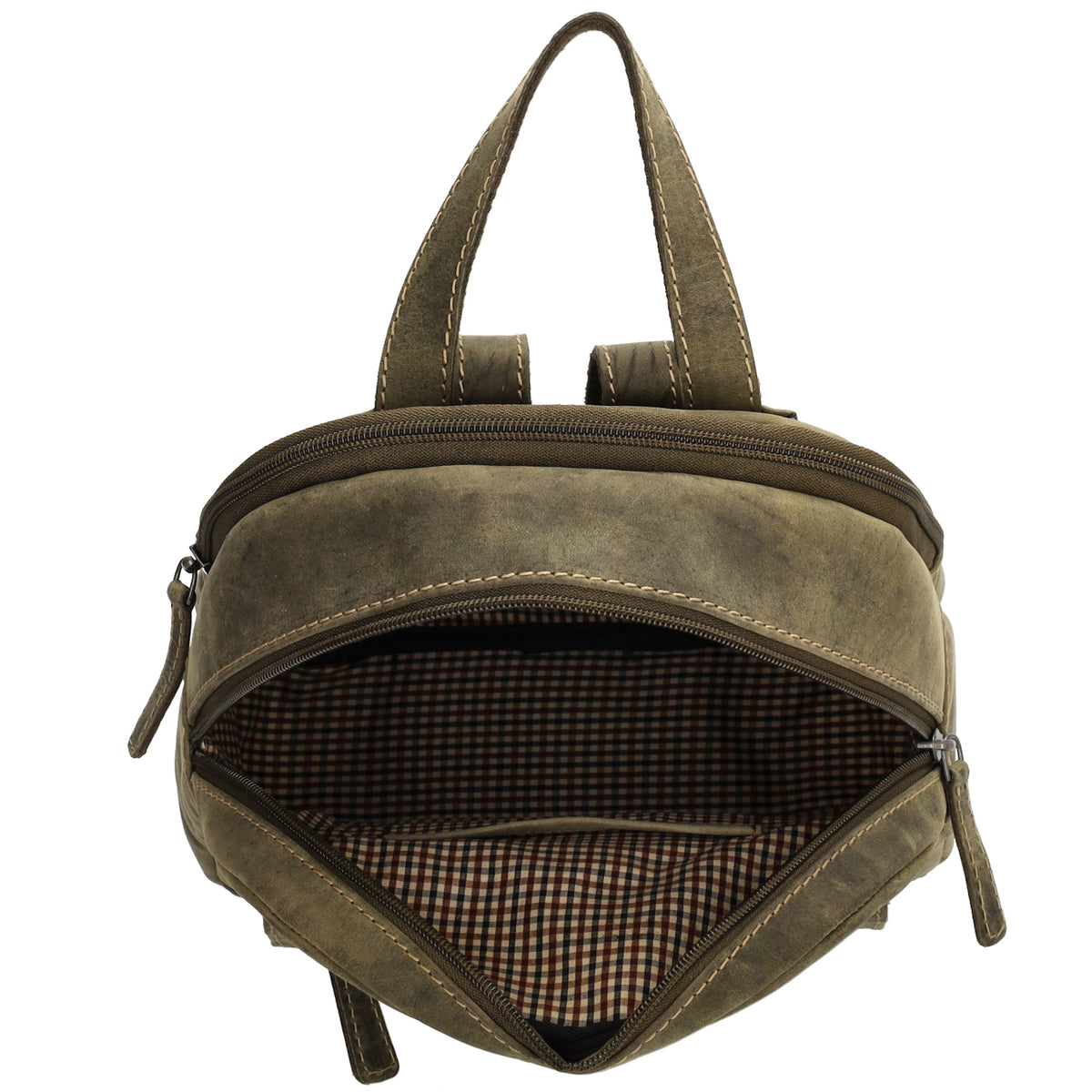 Lederrucksack 20,5 x 28,5cm in Oliv mit Reißverschluss und Vortasche - leder-accessoires.com