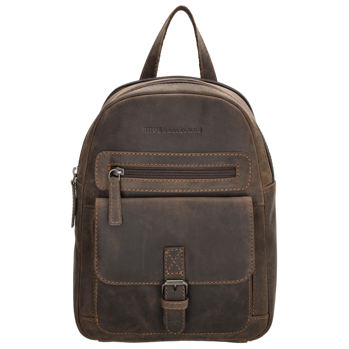 Lederrucksack 20,5 x 28,5cm in Dunkelbraun mit Reißverschluss und Vortasche - leder-accessoires.com