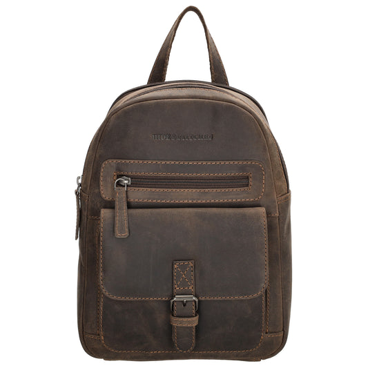 Lederrucksack 20,5 x 28,5cm in Dunkelbraun mit Reißverschluss und Vortasche - leder-accessoires.com