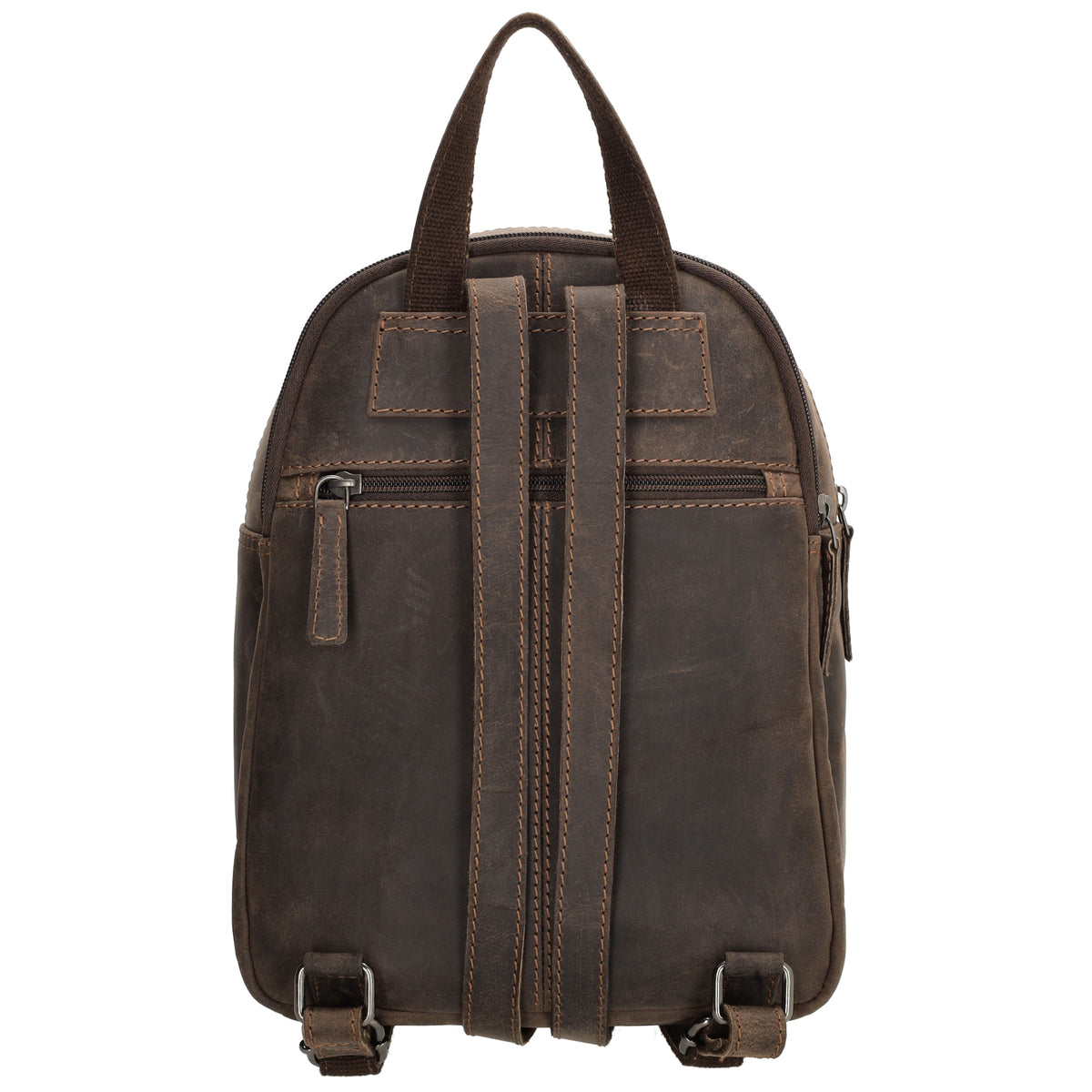 Lederrucksack 20,5 x 28,5cm in Dunkelbraun mit Reißverschluss und Vortasche - leder-accessoires.com