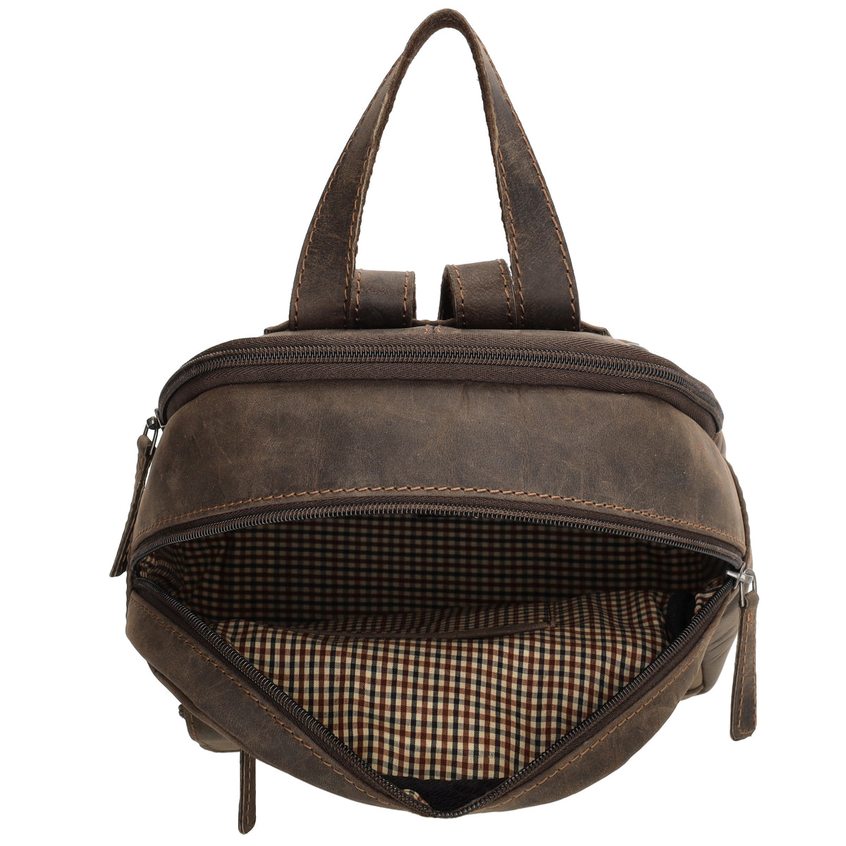 Lederrucksack 20,5 x 28,5cm in Dunkelbraun mit Reißverschluss und Vortasche - leder-accessoires.com