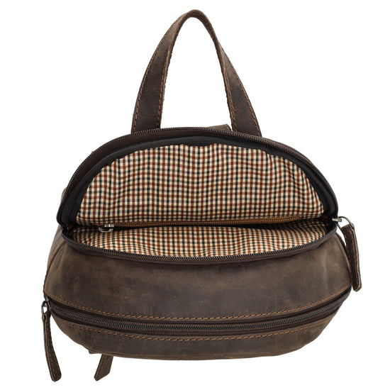 Lederrucksack 20,5 x 28,5cm in Dunkelbraun mit Reißverschluss und Vortasche - leder-accessoires.com