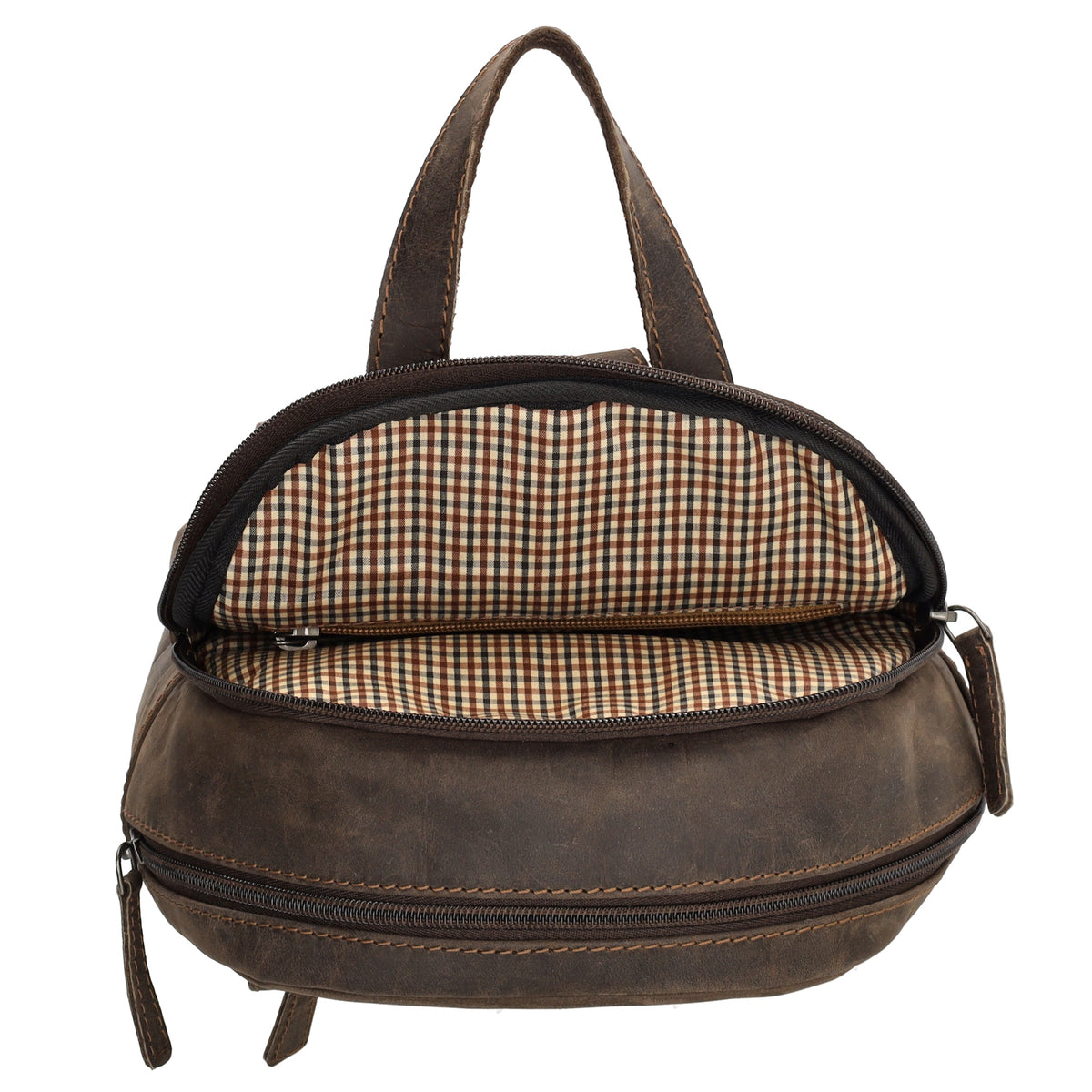 Lederrucksack 20,5 x 28,5cm in Dunkelbraun mit Reißverschluss und Vortasche - leder-accessoires.com