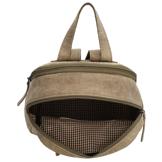 Lederrucksack 20,5 x 28,5cm in Sand mit Reißverschluss und Vortasche - leder-accessoires.com