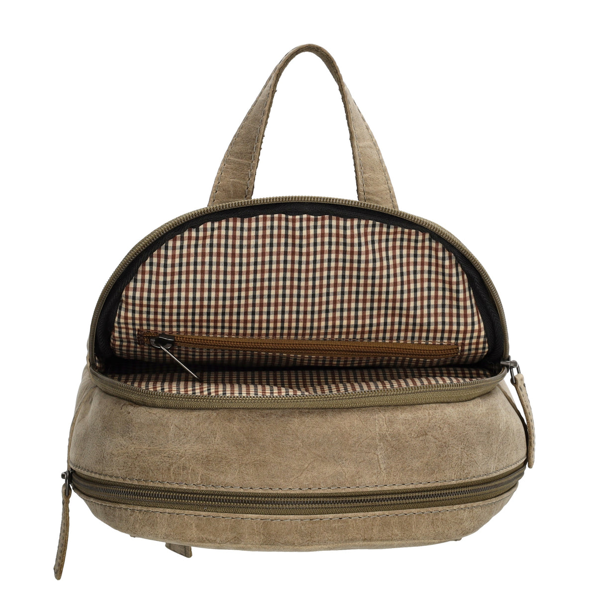 Lederrucksack 20,5 x 28,5cm in Sand mit Reißverschluss und Vortasche - leder-accessoires.com