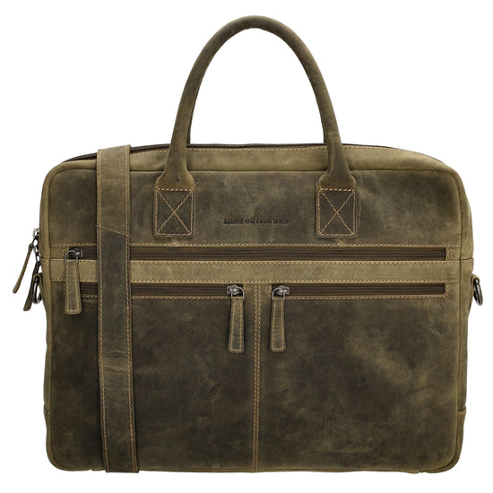 Businesstasche 40 x 30,5cm in Olivgrün mit Reißverschluss - leder-accessoires.com