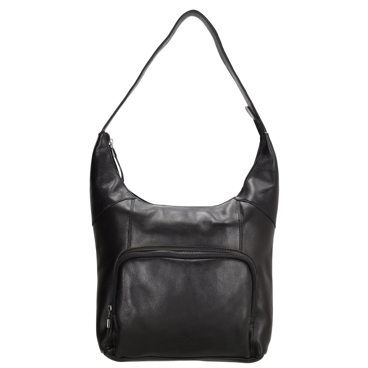 Schultertasche in Schwarz 26 x 28cm mit Reißverschluss aus Leder - leder-accessoires.com