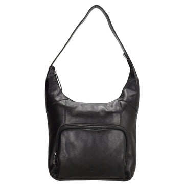 Schultertasche in Schwarz 26 x 28cm mit Reißverschluss aus Leder - leder-accessoires.com
