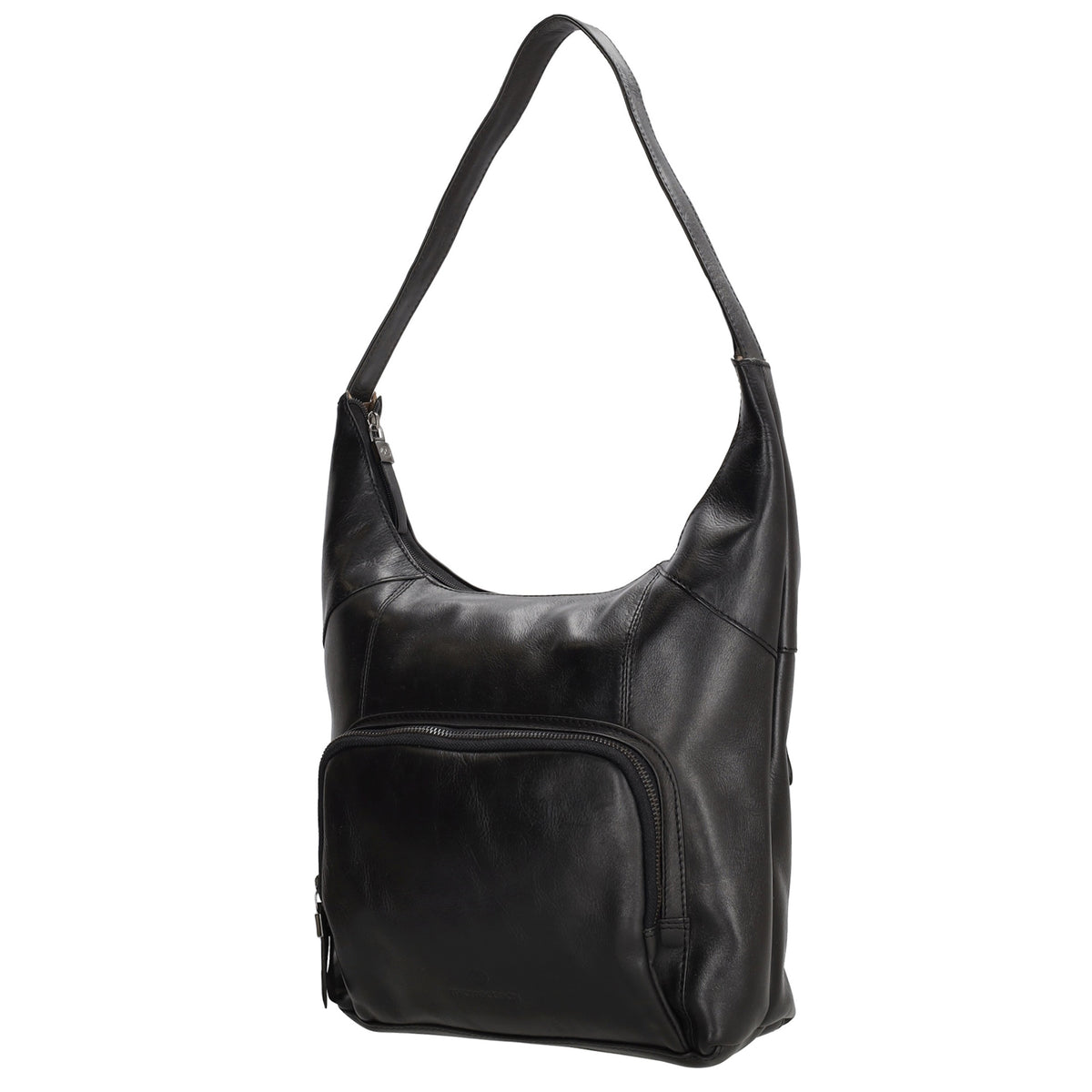 Schultertasche in Schwarz 26 x 28cm mit Reißverschluss aus Leder - leder-accessoires.com