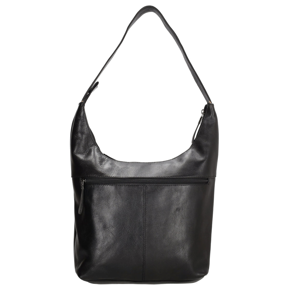 Schultertasche in Schwarz 26 x 28cm mit Reißverschluss aus Leder - leder-accessoires.com