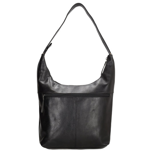 Schultertasche in Schwarz 26 x 28cm mit Reißverschluss aus Leder - leder-accessoires.com