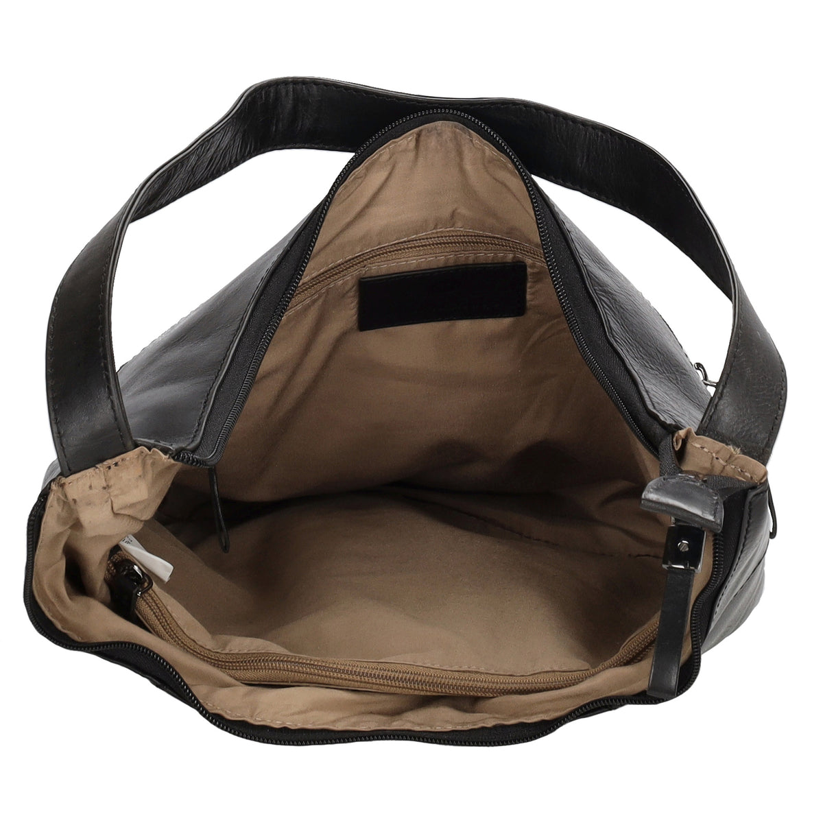 Schultertasche in Schwarz 26 x 28cm mit Reißverschluss aus Leder - leder-accessoires.com