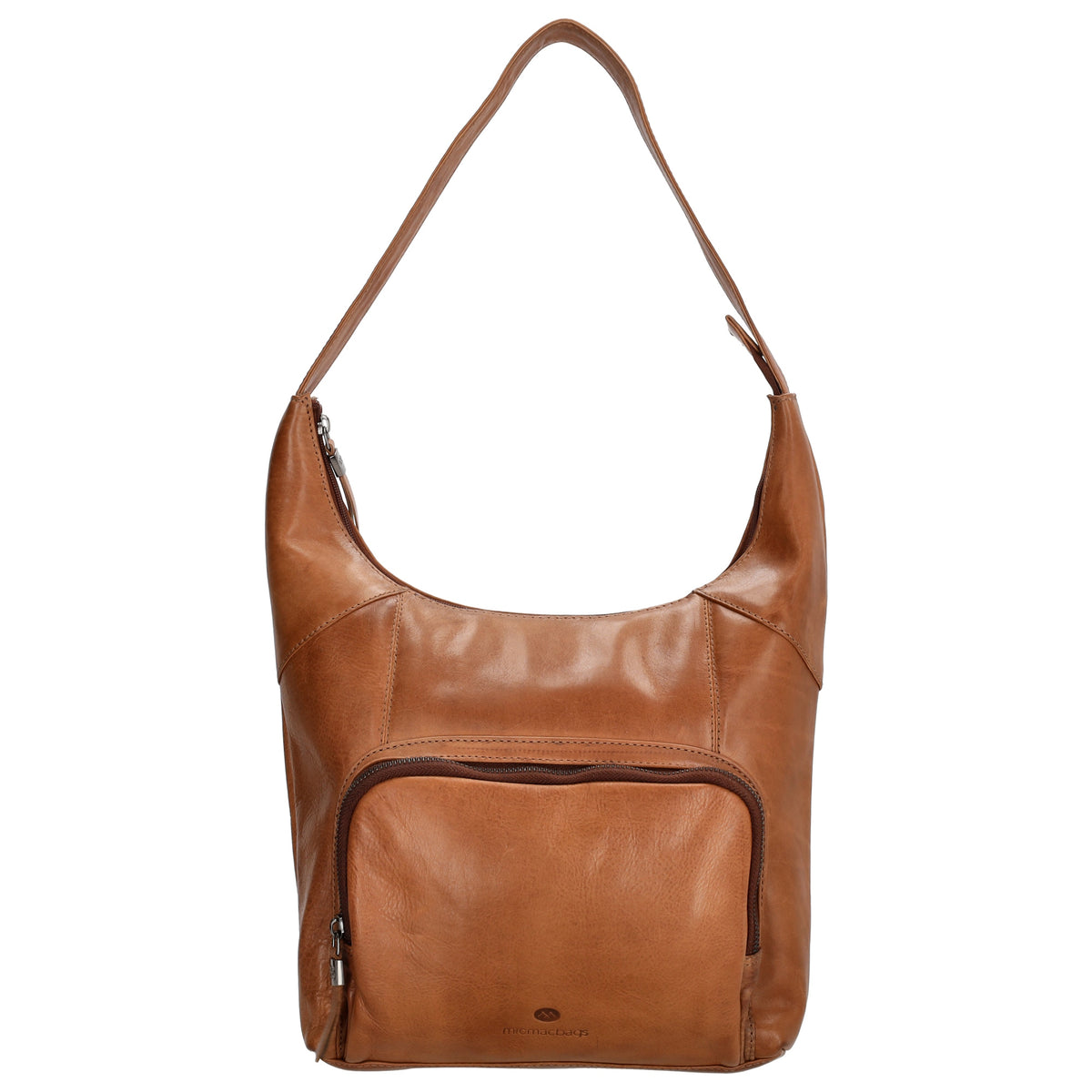 Schultertasche in Cognac 26 x 28cm mit Reißverschluss aus Leder - leder-accessoires.com