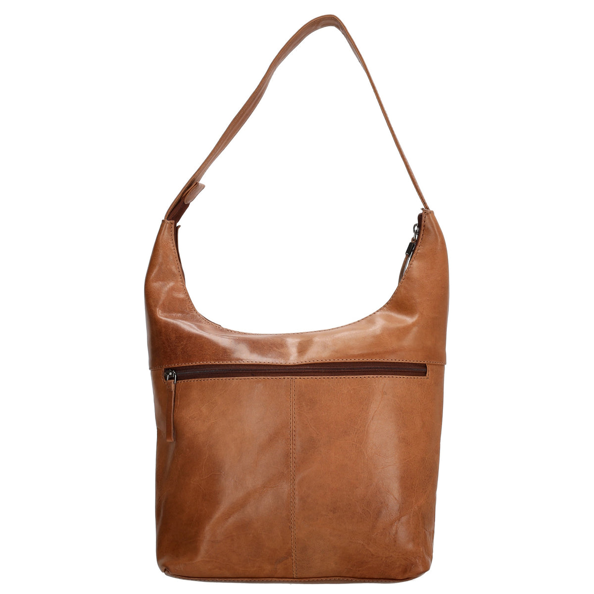 Schultertasche in Cognac 26 x 28cm mit Reißverschluss aus Leder - leder-accessoires.com
