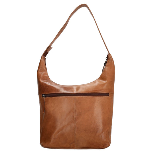 Schultertasche in Cognac 26 x 28cm mit Reißverschluss aus Leder - leder-accessoires.com