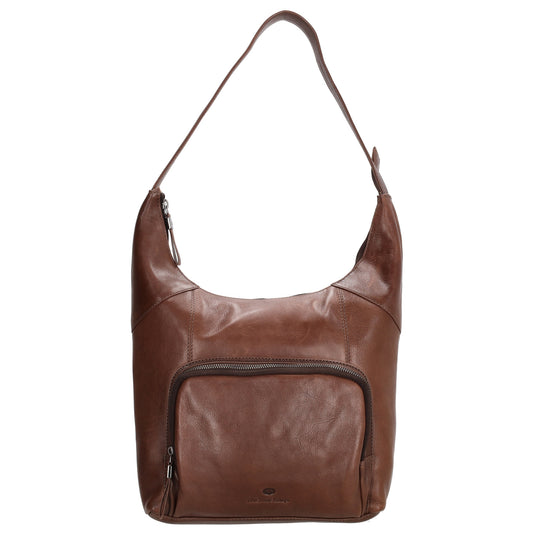 Schultertasche in Braun 26 x 28cm mit Reißverschluss aus Leder - leder-accessoires.com