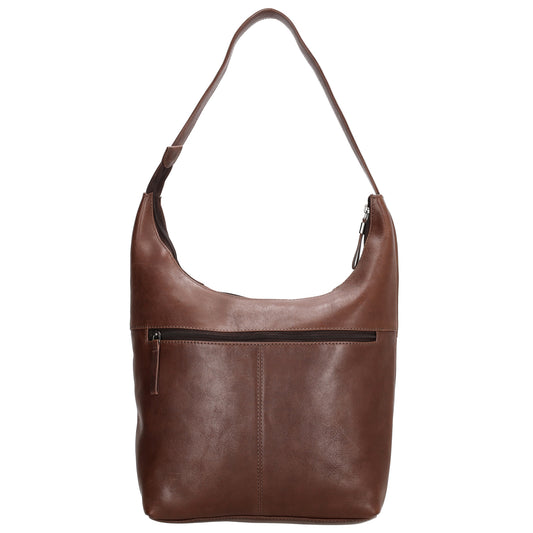Schultertasche in Braun 26 x 28cm mit Reißverschluss aus Leder - leder-accessoires.com