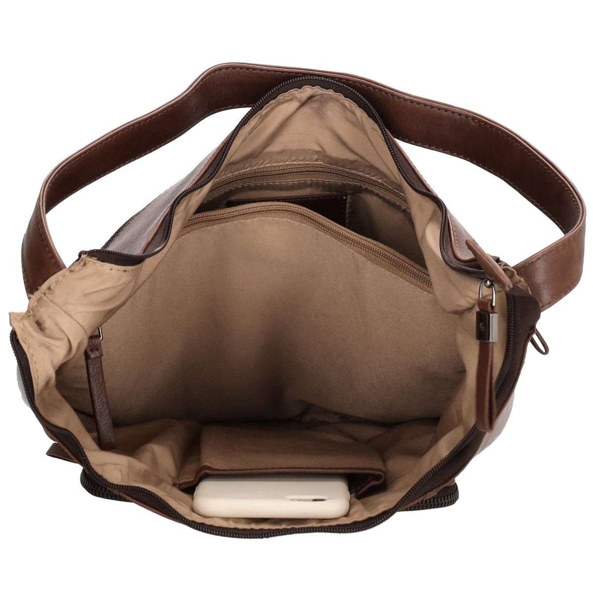Schultertasche in Braun 26 x 28cm mit Reißverschluss aus Leder - leder-accessoires.com