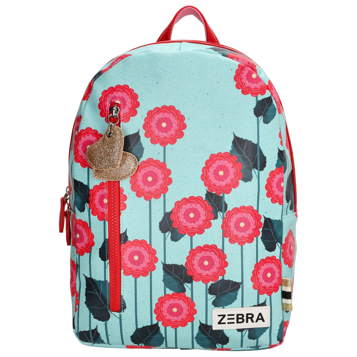 Kinderrucksack 25x35cm mit Blumenmuster in Türkis - leder-accessoires.com