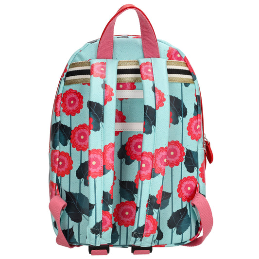 Kinderrucksack 25x35cm mit Blumenmuster in Türkis - leder-accessoires.com