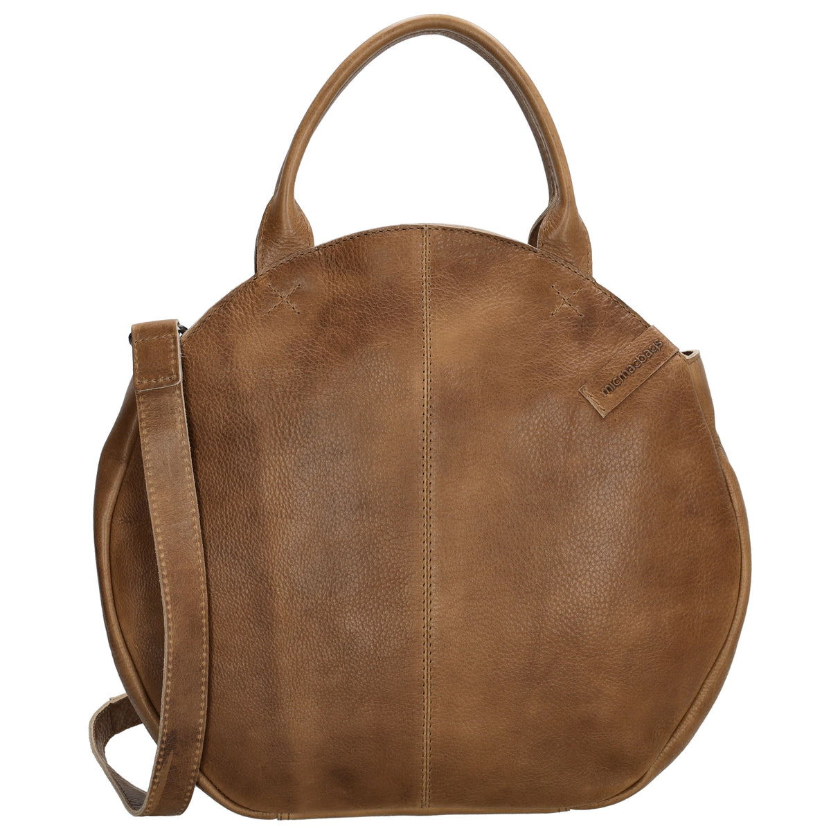 Rundtasche in Hellbraun 36 x 32cm mit Reißverschluss aus Leder - leder-accessoires.com