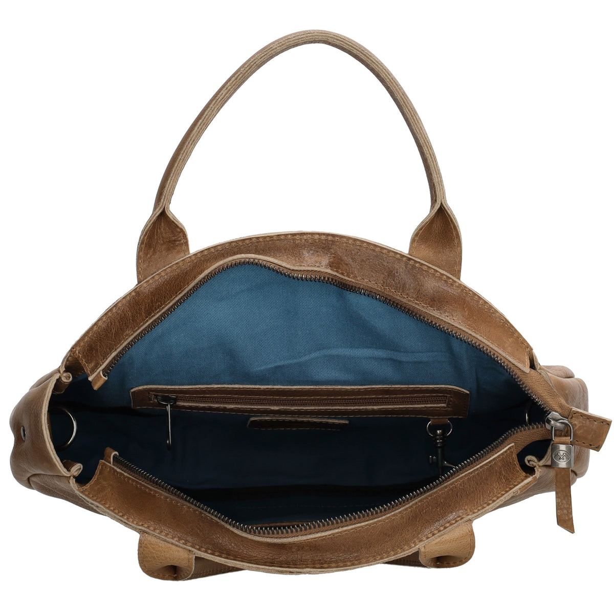 Rundtasche in Hellbraun 36 x 32cm mit Reißverschluss aus Leder - leder-accessoires.com