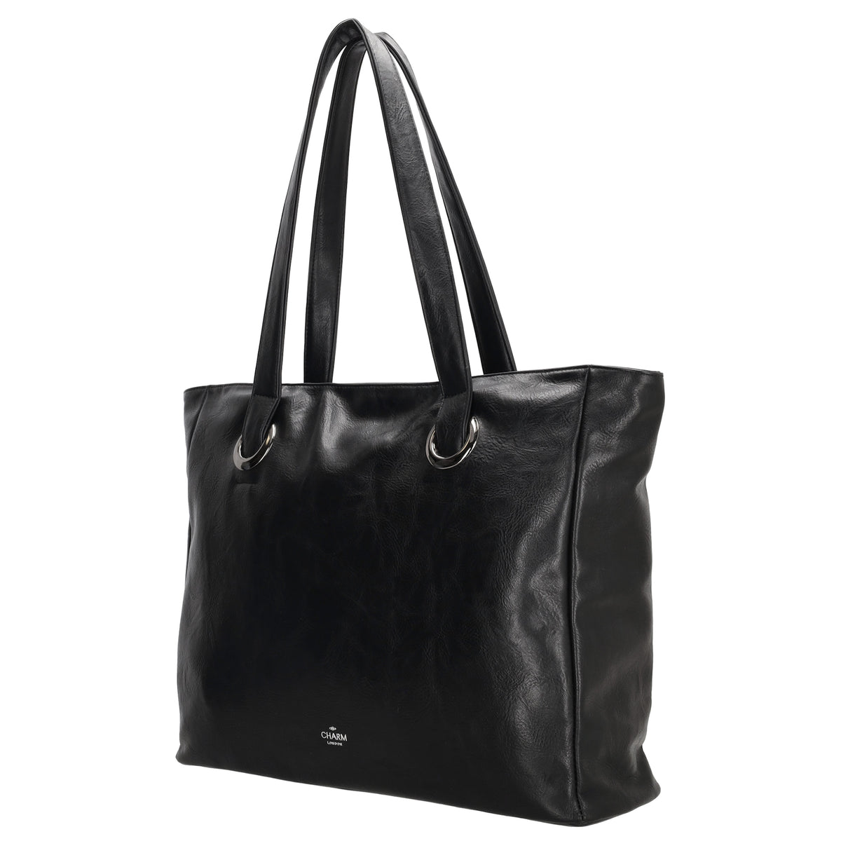 Shopper 43 x 34cm in Schwarz mit Reißverschluss in Lederoptik - leder-accessoires.com