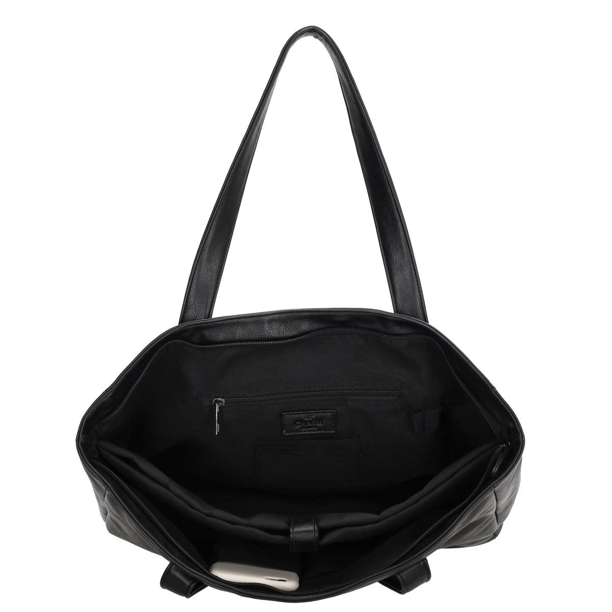 Shopper 43 x 34cm in Schwarz mit Reißverschluss in Lederoptik - leder-accessoires.com