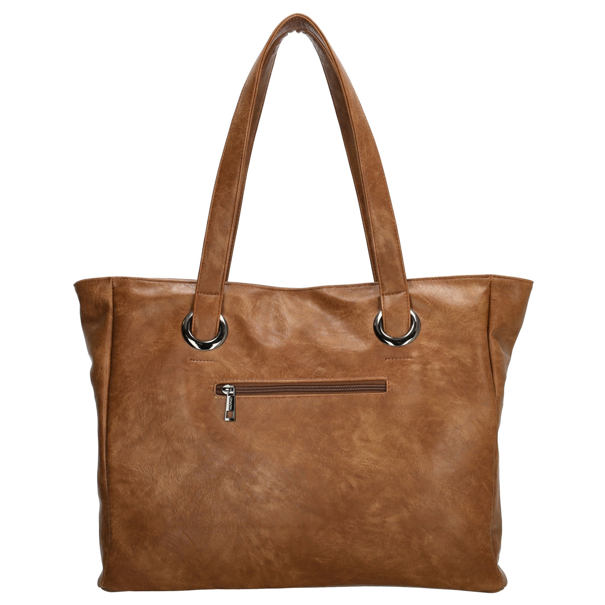 Shopper 43 x 34cm in Cognac mit Reißverschluss in Lederoptik - leder-accessoires.com