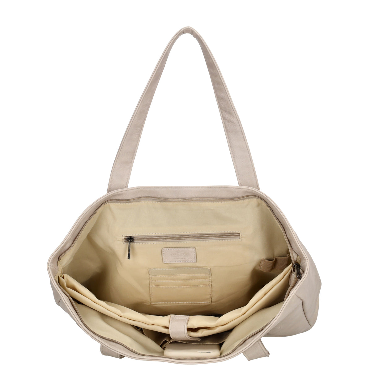 Shopper 43 x 34cm in Helltaupe mit Reißverschluss in Lederoptik - leder-accessoires.com