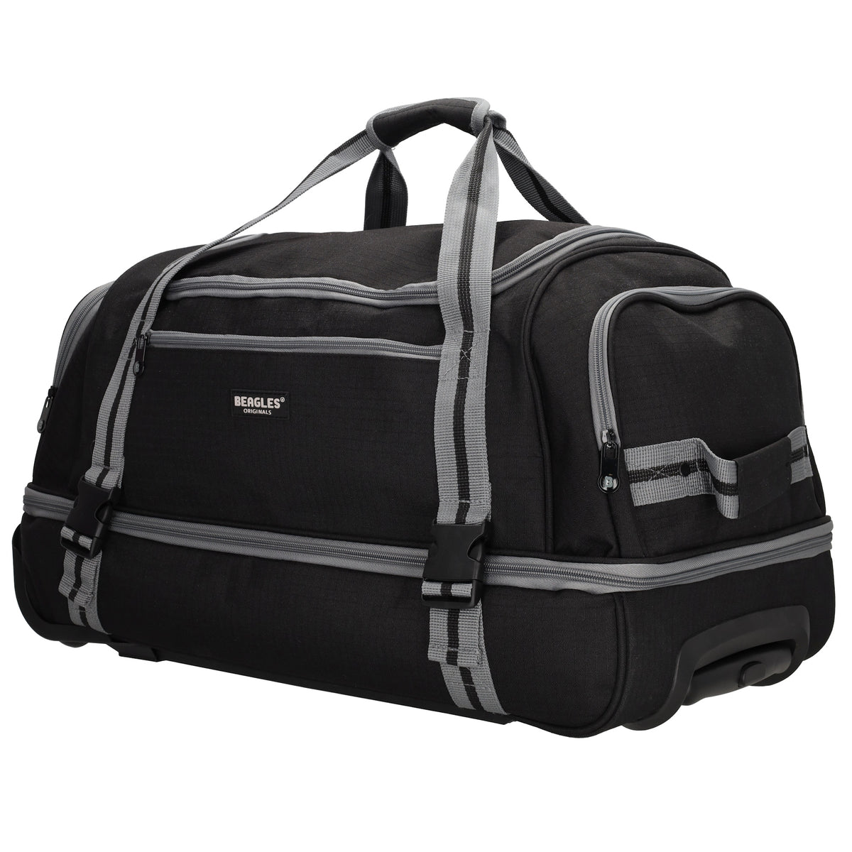 Trolleyreisetasche 60 x 32cm in Schwarz mit separatem Staufach unten - leder-accessoires.com