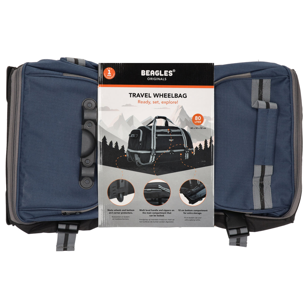 Trolleyreisetasche 60 x 32cm in Blau|Marine mit separatem Staufach unten - leder-accessoires.com