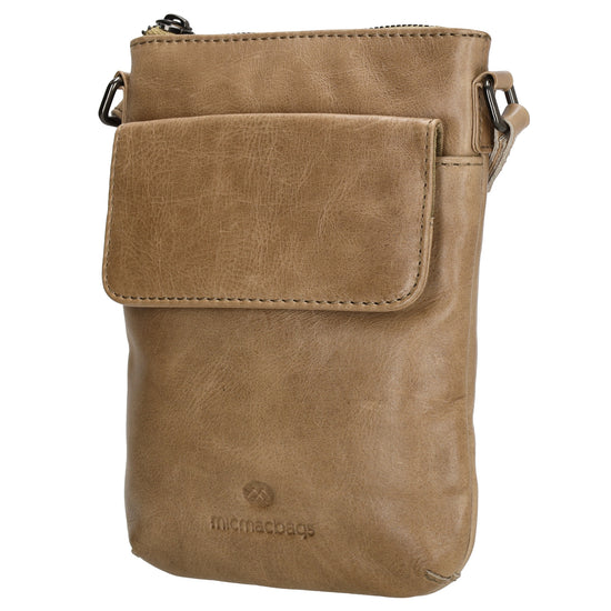 Umhängetasche| Mini Bag 16,5 x 22cm in Taupe aus Leder mit Vortasche - leder-accessoires.com