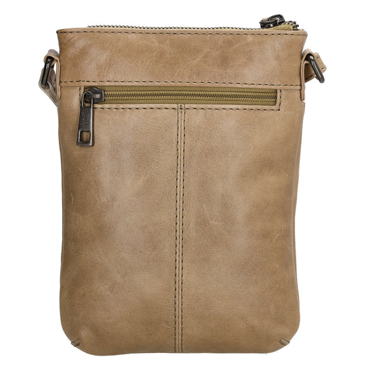 Umhängetasche| Mini Bag 16,5 x 22cm in Taupe aus Leder mit Vortasche - leder-accessoires.com
