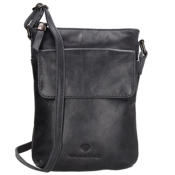Umhängetasche| Mini Bag 16,5 x 22cm in Dunkelblau aus Leder mit Vortasche - leder-accessoires.com