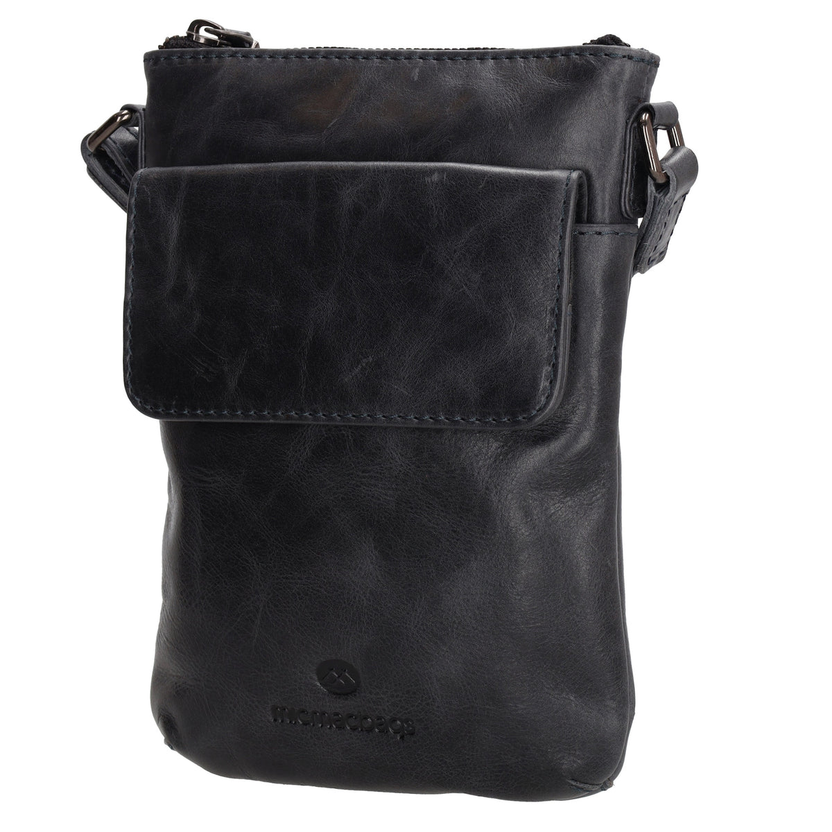 Umhängetasche| Mini Bag 16,5 x 22cm in Dunkelblau aus Leder mit Vortasche - leder-accessoires.com
