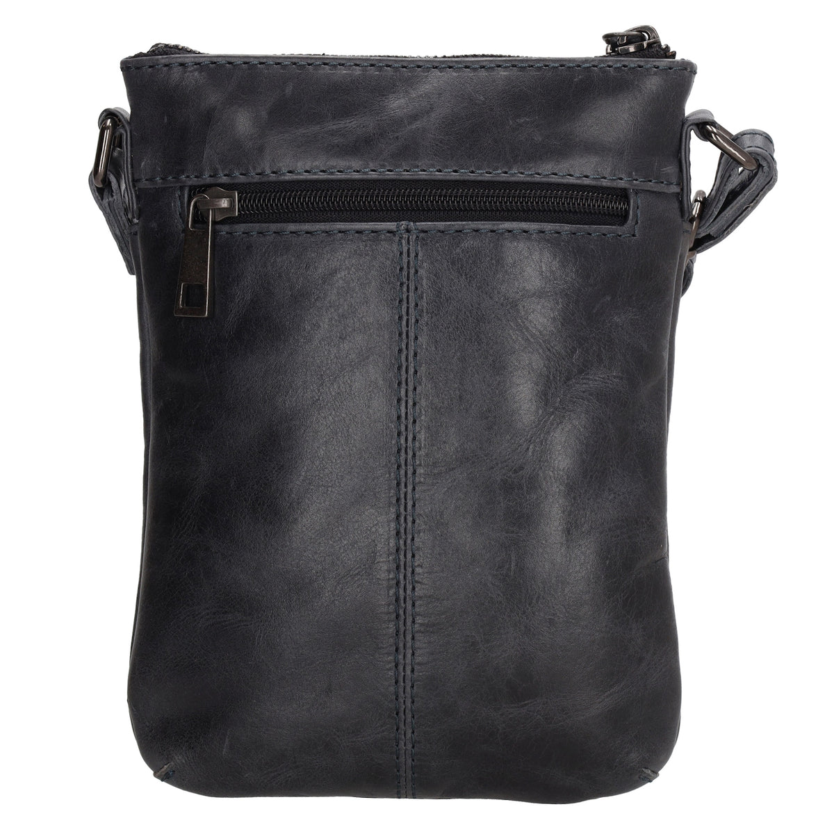 Umhängetasche| Mini Bag 16,5 x 22cm in Dunkelblau aus Leder mit Vortasche - leder-accessoires.com