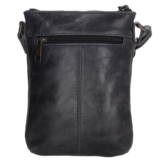 Umhängetasche| Mini Bag 16,5 x 22cm in Dunkelblau aus Leder mit Vortasche - leder-accessoires.com