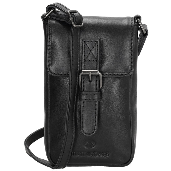 Handytasche| Minibag 10,5 x 16,5cm in Schwarz aus Leder mit Überschlag - leder-accessoires.com