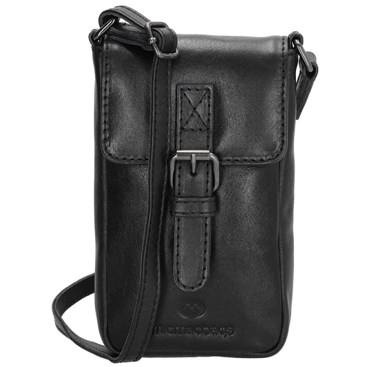 Handytasche| Minibag 10,5 x 16,5cm in Schwarz aus Leder mit Überschlag - leder-accessoires.com