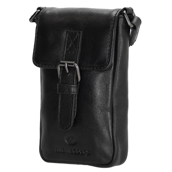 Handytasche| Minibag 10,5 x 16,5cm in Schwarz aus Leder mit Überschlag - leder-accessoires.com