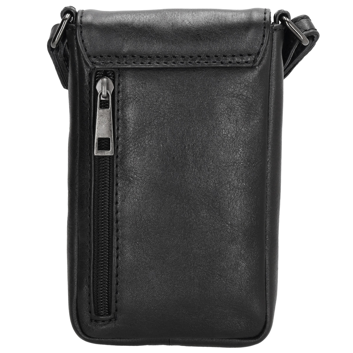 Handytasche| Minibag 10,5 x 16,5cm in Schwarz aus Leder mit Überschlag - leder-accessoires.com