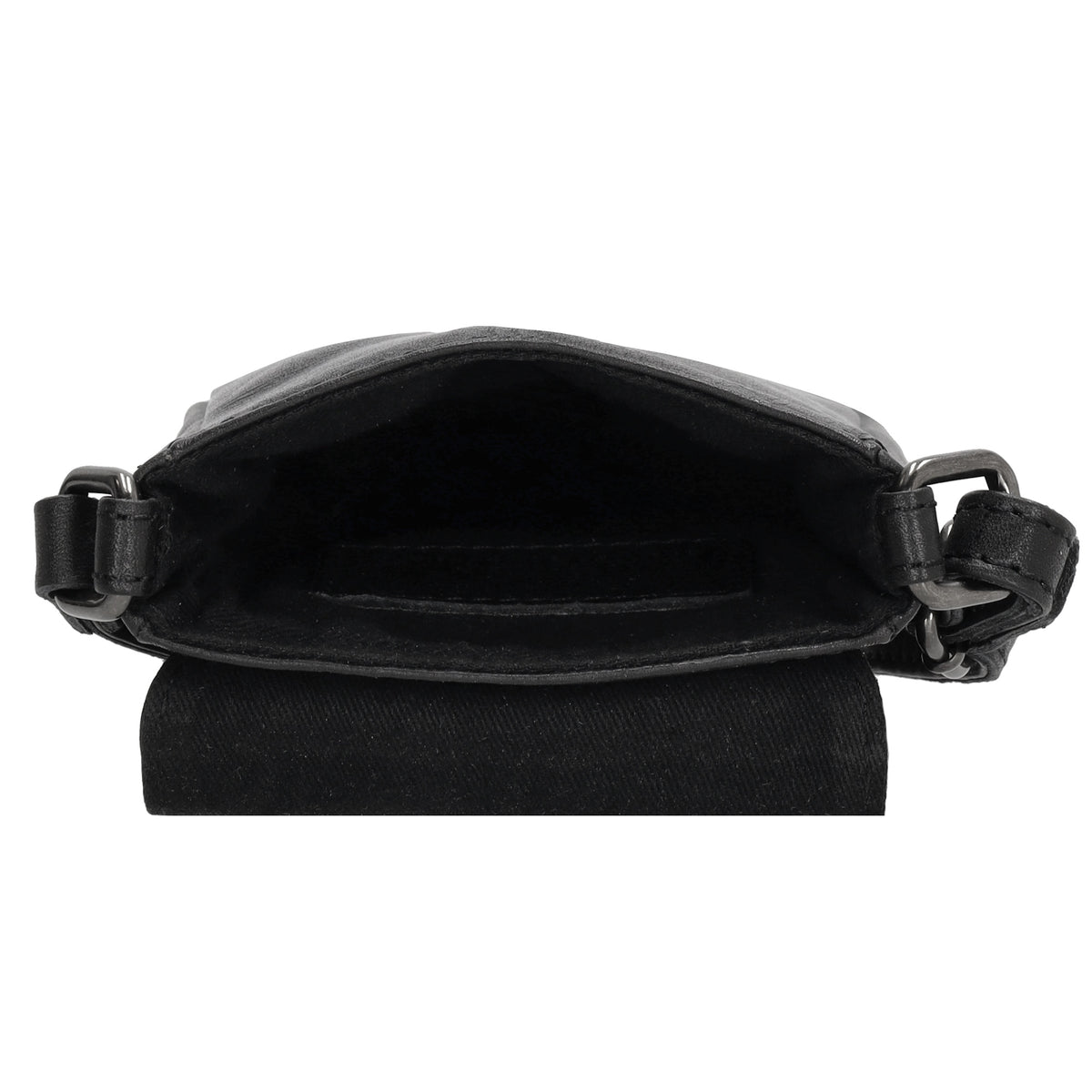 Handytasche| Minibag 10,5 x 16,5cm in Schwarz aus Leder mit Überschlag - leder-accessoires.com