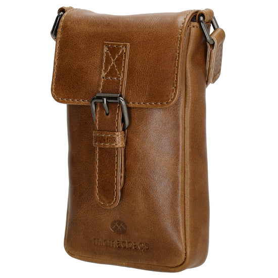 Handytasche| Minibag 10,5 x 16,5cm in Braun aus Leder mit Überschlag - leder-accessoires.com
